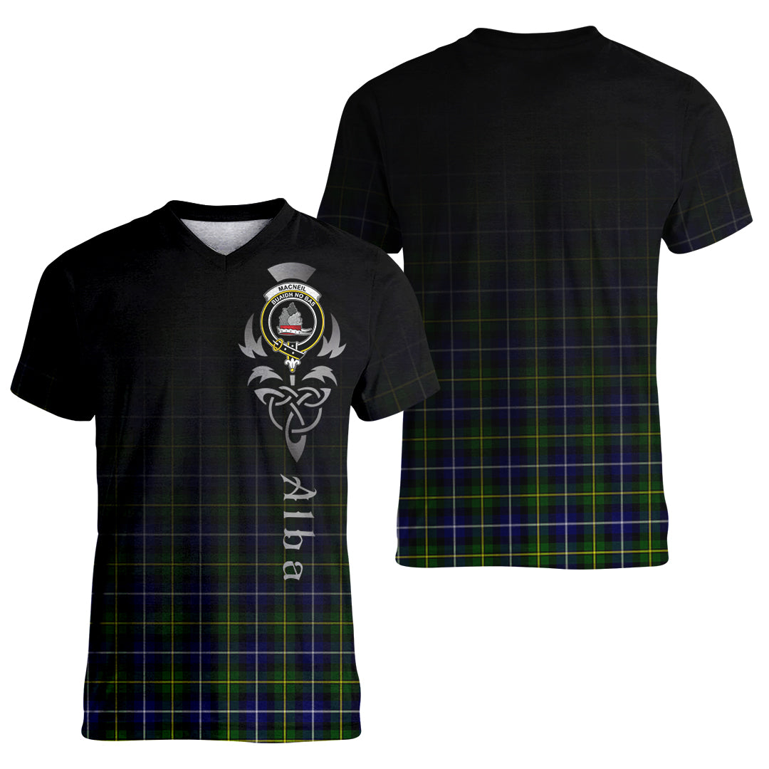 Printivon MacNeil of Barra Modern Tartan Crest Alba Celtic T Shirt