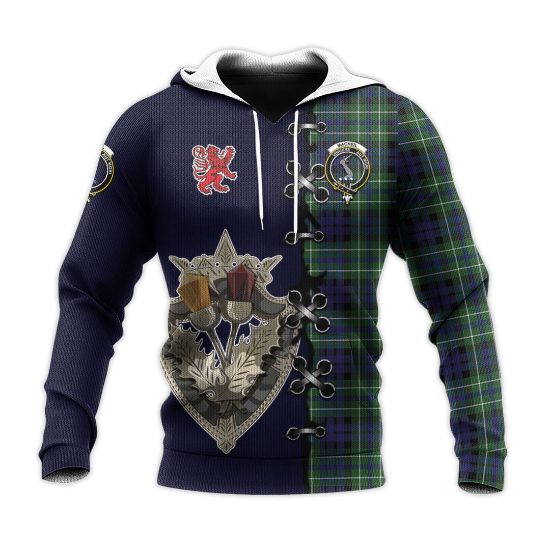 Printivon Macneil Of Colonsay Modern Tartan Hoodie Lion Rampant And Celtic Thistle Style