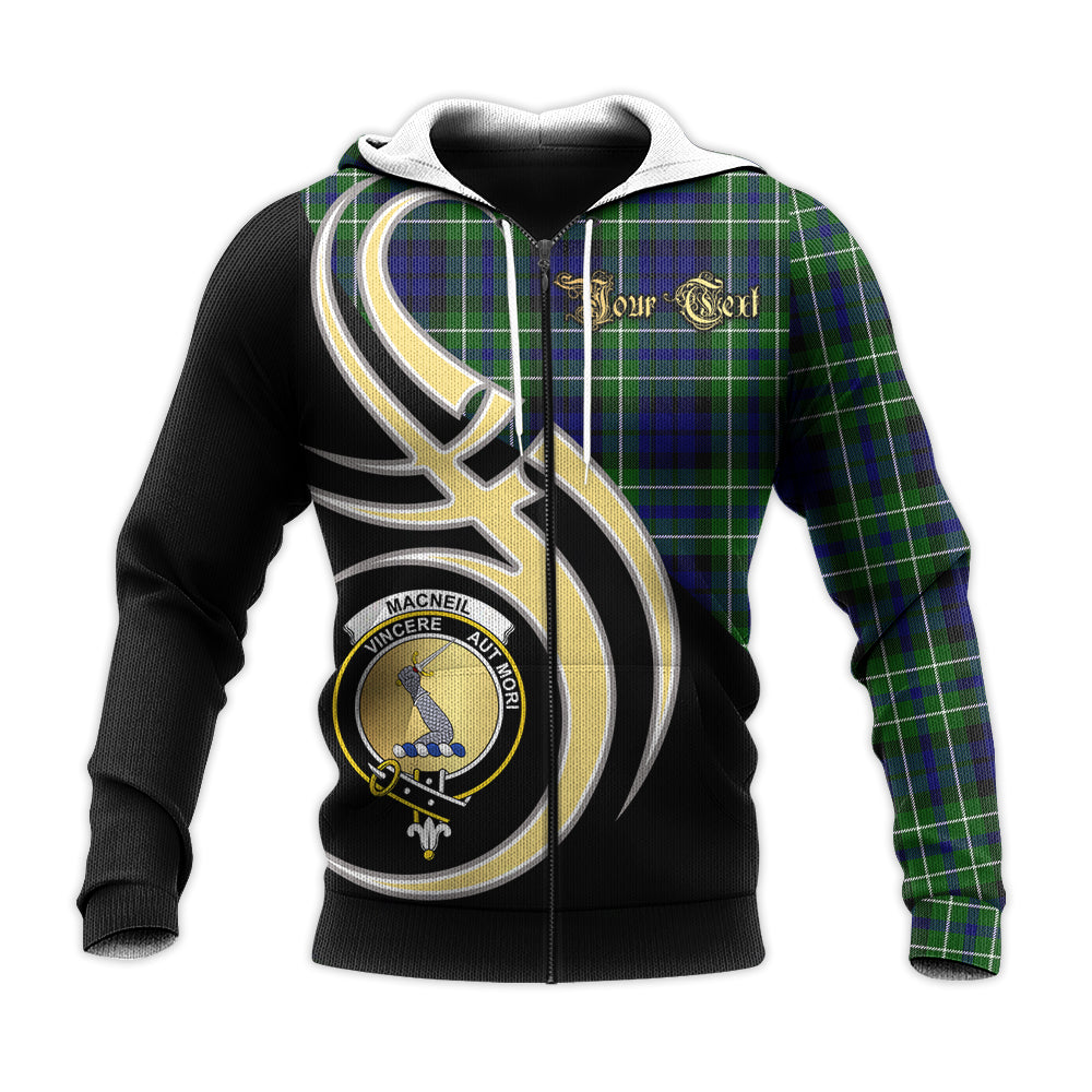 Printivon Macneil Of Colonsay Modern Clan Believe In Me Crest Tartan Knitted Hoodie Custom Your Text