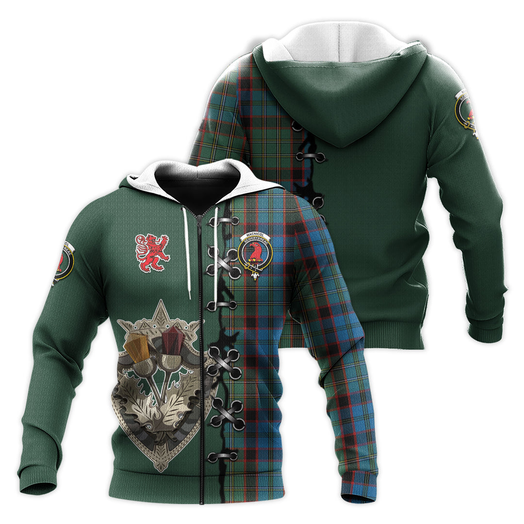 Printivon Macnicol Hunting Tartan Hoodie Lion Rampant And Celtic Thistle Style