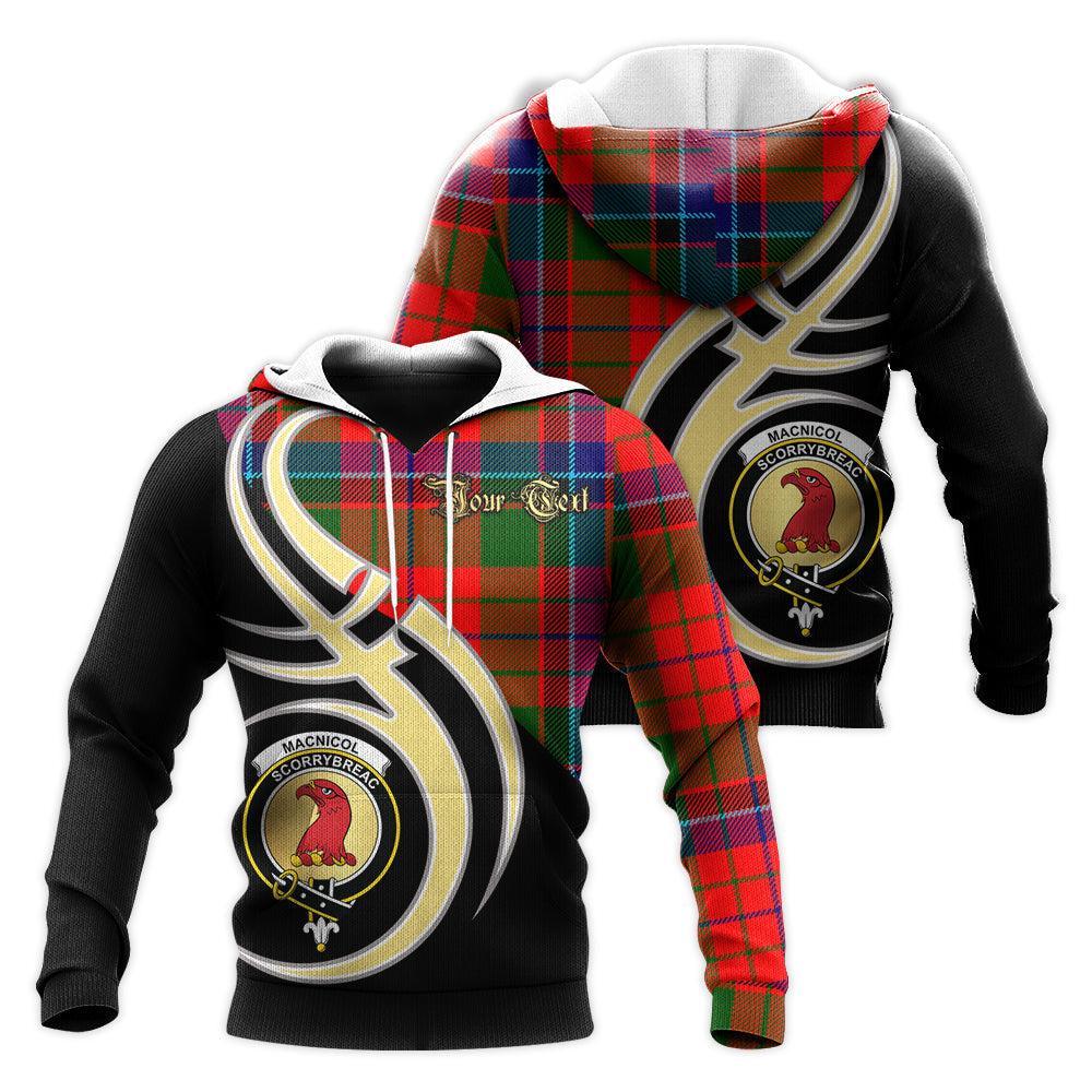 Printivon Macnicol Of Scorrybreac Clan Believe In Me Crest Tartan Knitted Hoodie Custom Your Text