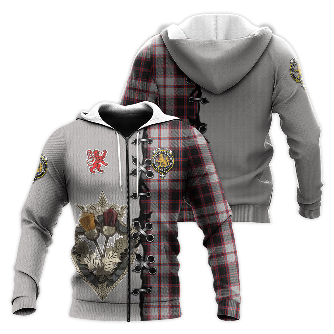 Printivon Macpherson Tartan Hoodie Lion Rampant And Celtic Thistle Style