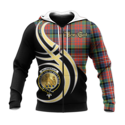 Printivon Macpherson Ancient Clan Believe In Me Crest Tartan Knitted Hoodie Custom Your Text