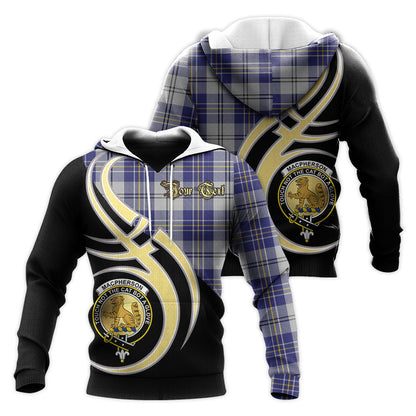 Printivon Macpherson Dress Blue Clan Believe In Me Crest Tartan Knitted Hoodie Custom Your Text