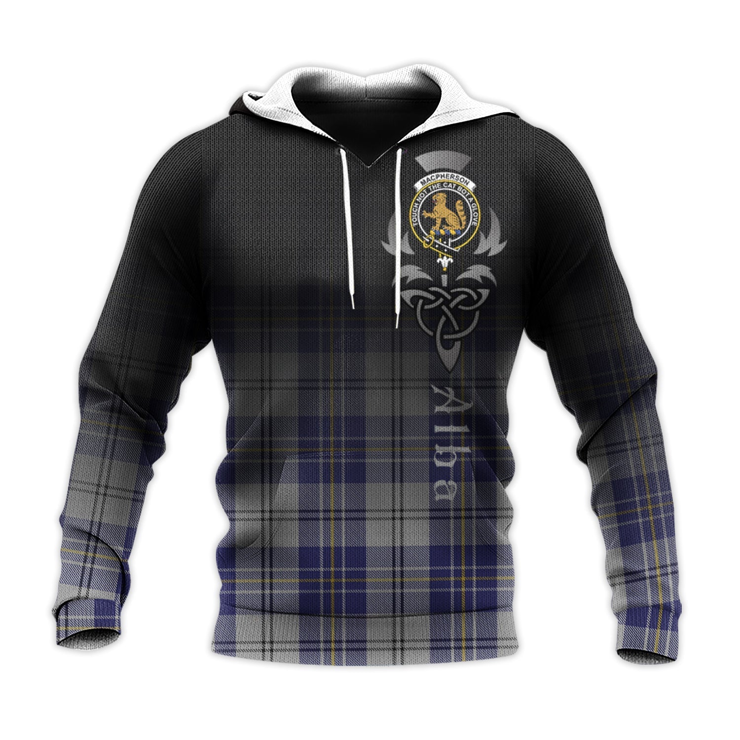 Printivon Macpherson Dress Blue Tartan Crest Alba Celtic Hoodie