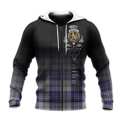 Printivon Macpherson Dress Blue Tartan Crest Alba Celtic Hoodie