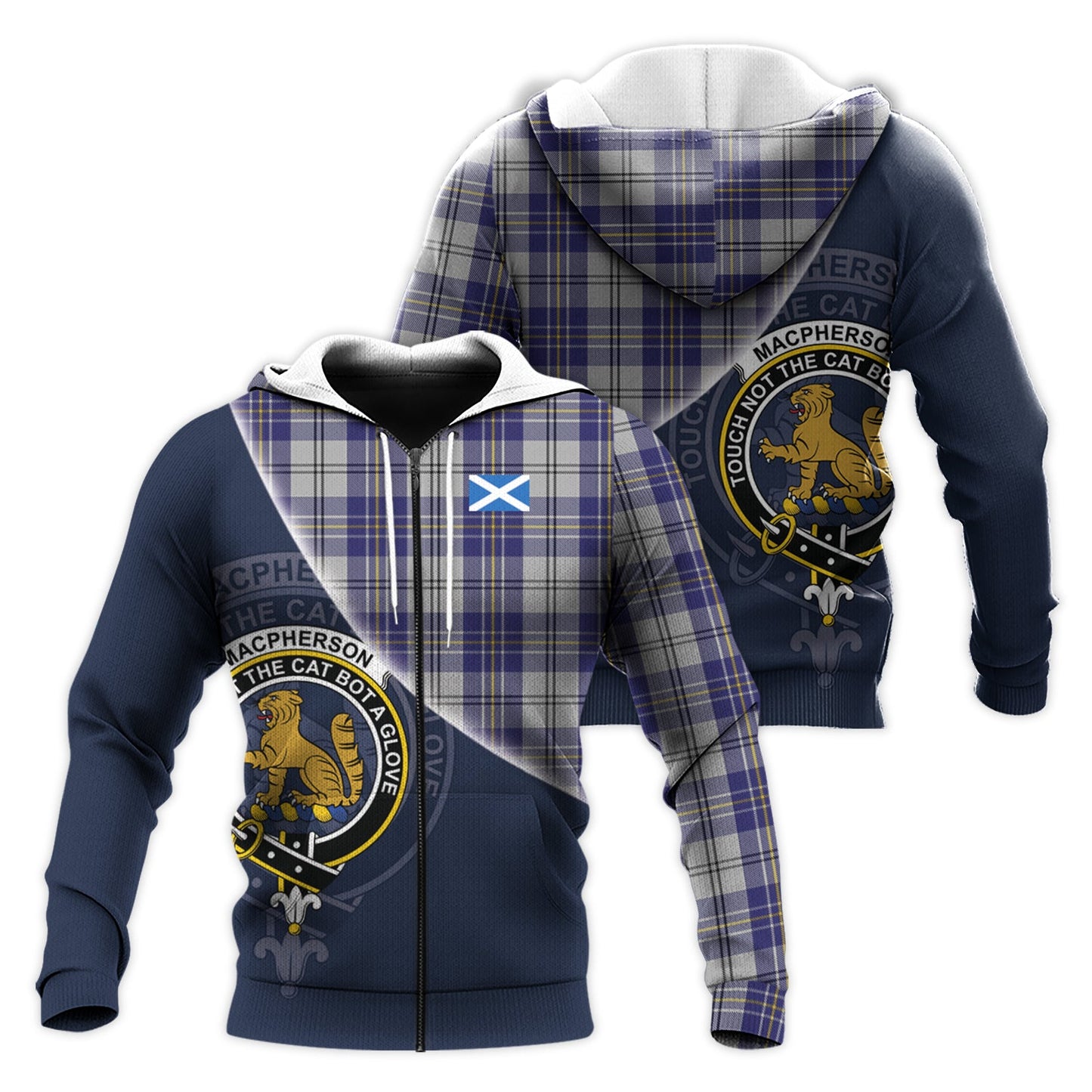 Printivon Macpherson Dress Blue Tartan Scottish Crest Hoodie