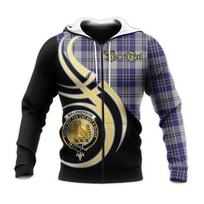Printivon Macpherson Dress Blue Clan Believe In Me Crest Tartan Knitted Hoodie Custom Your Text