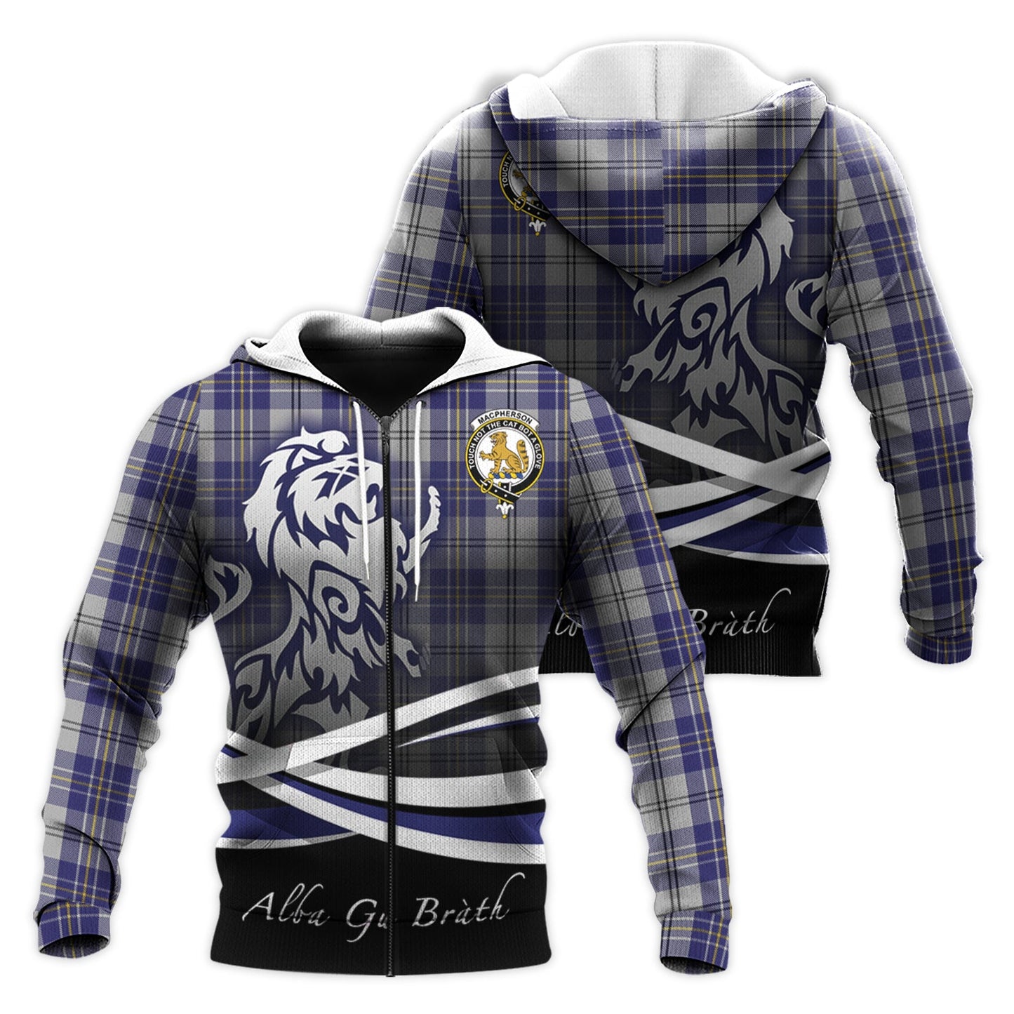 Printivon Macpherson Dress Blue Tartan Scottish Lion Hoodie