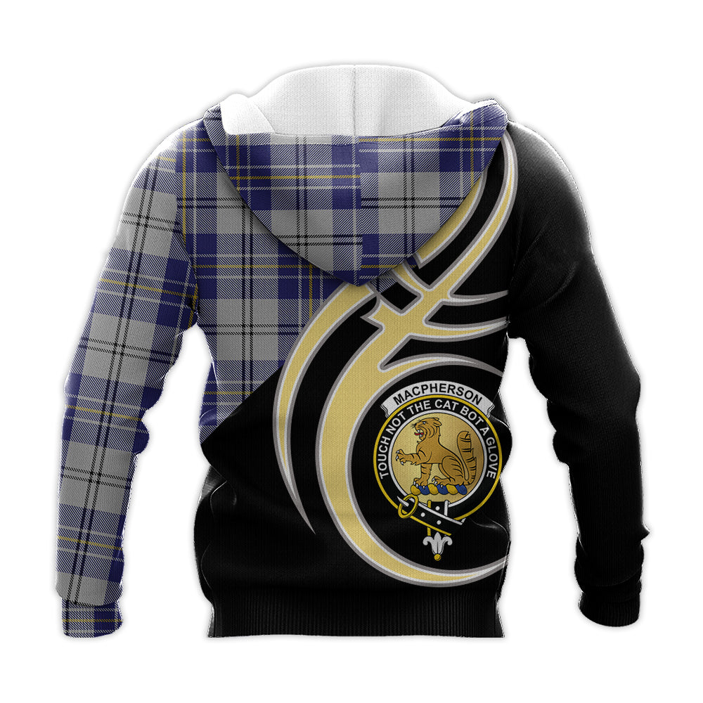 Printivon Macpherson Dress Blue Clan Believe In Me Crest Tartan Knitted Hoodie Custom Your Text
