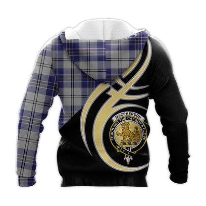 Printivon Macpherson Dress Blue Clan Believe In Me Crest Tartan Knitted Hoodie Custom Your Text