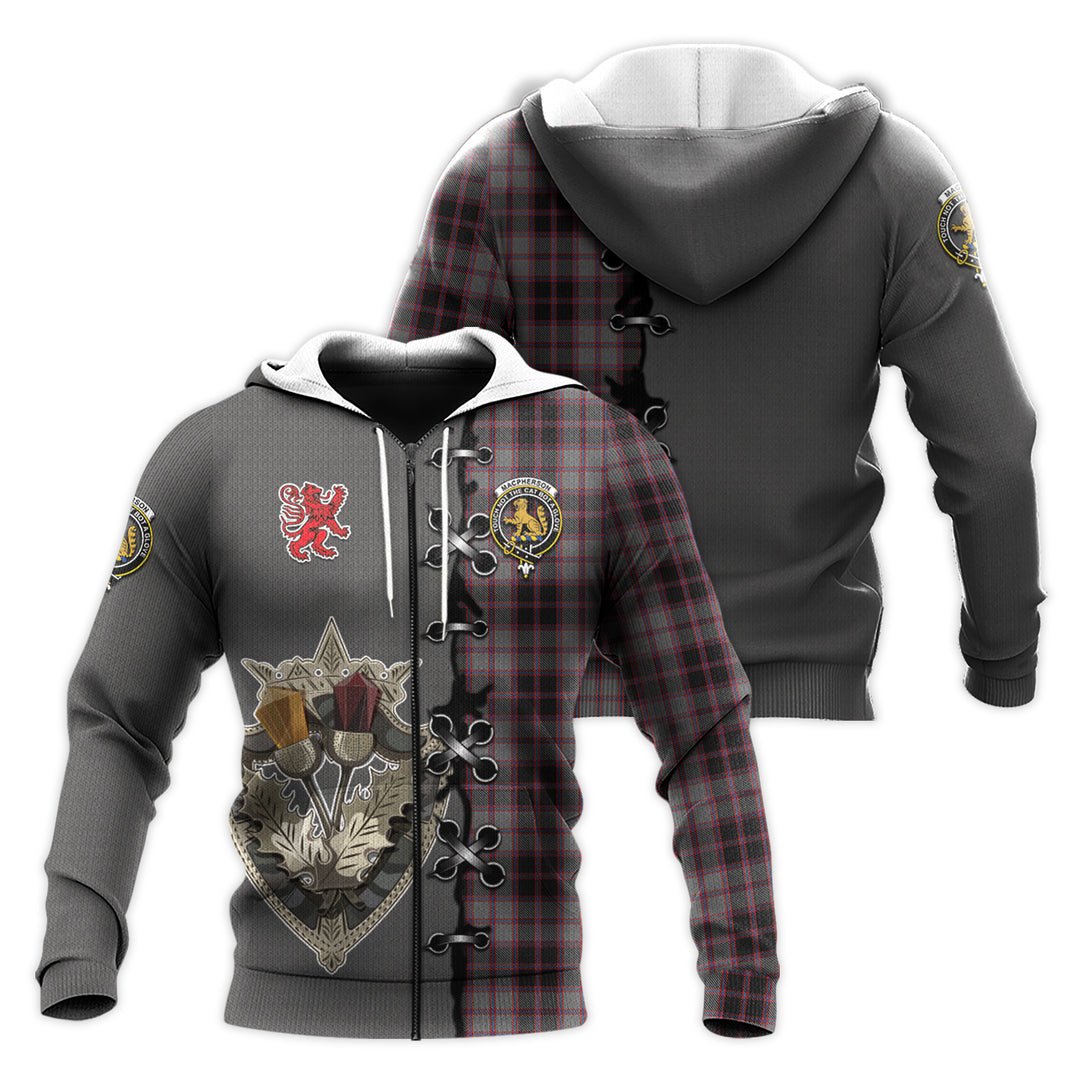 Printivon Macpherson Hunting Tartan Hoodie Lion Rampant And Celtic Thistle Style