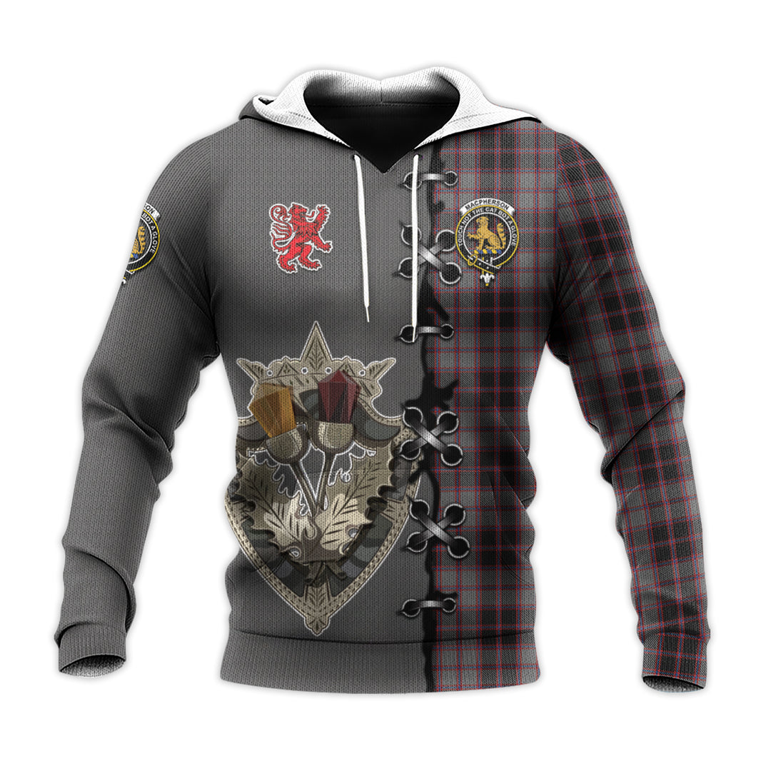 Printivon Macpherson Hunting Tartan Hoodie Lion Rampant And Celtic Thistle Style
