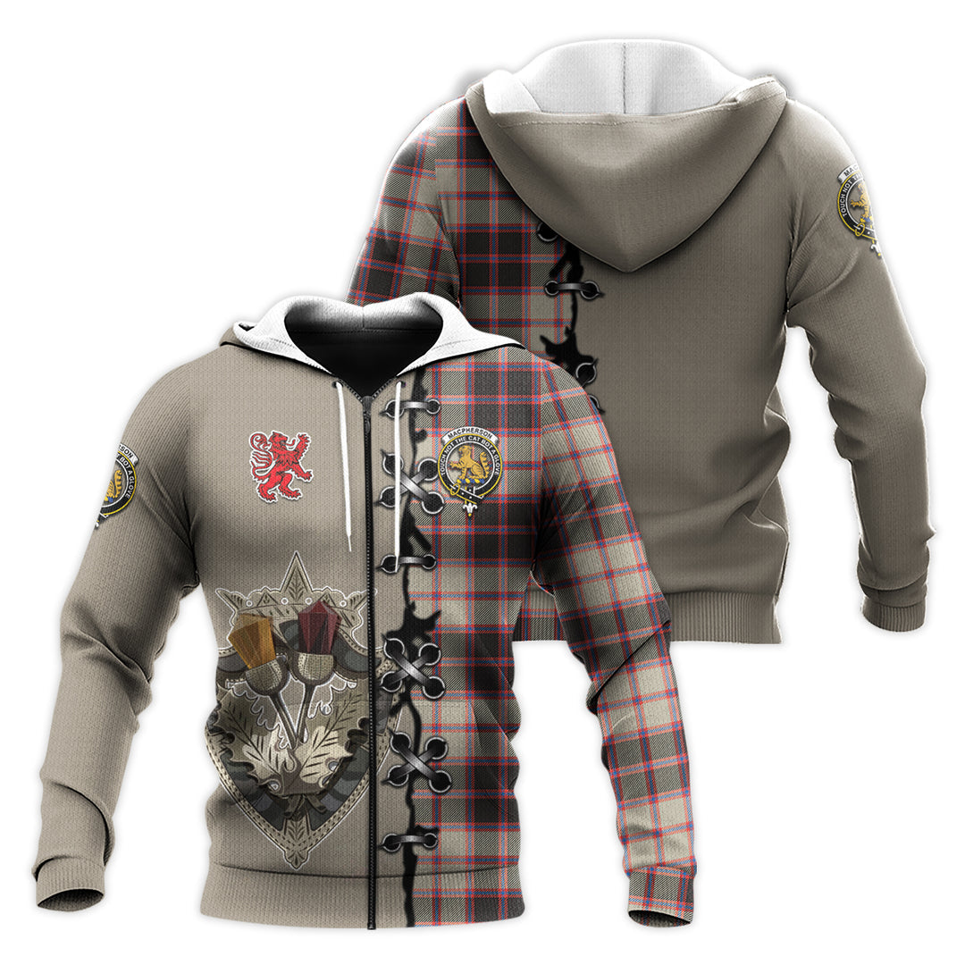 Printivon Macpherson Hunting Ancient Tartan Hoodie Lion Rampant And Celtic Thistle Style