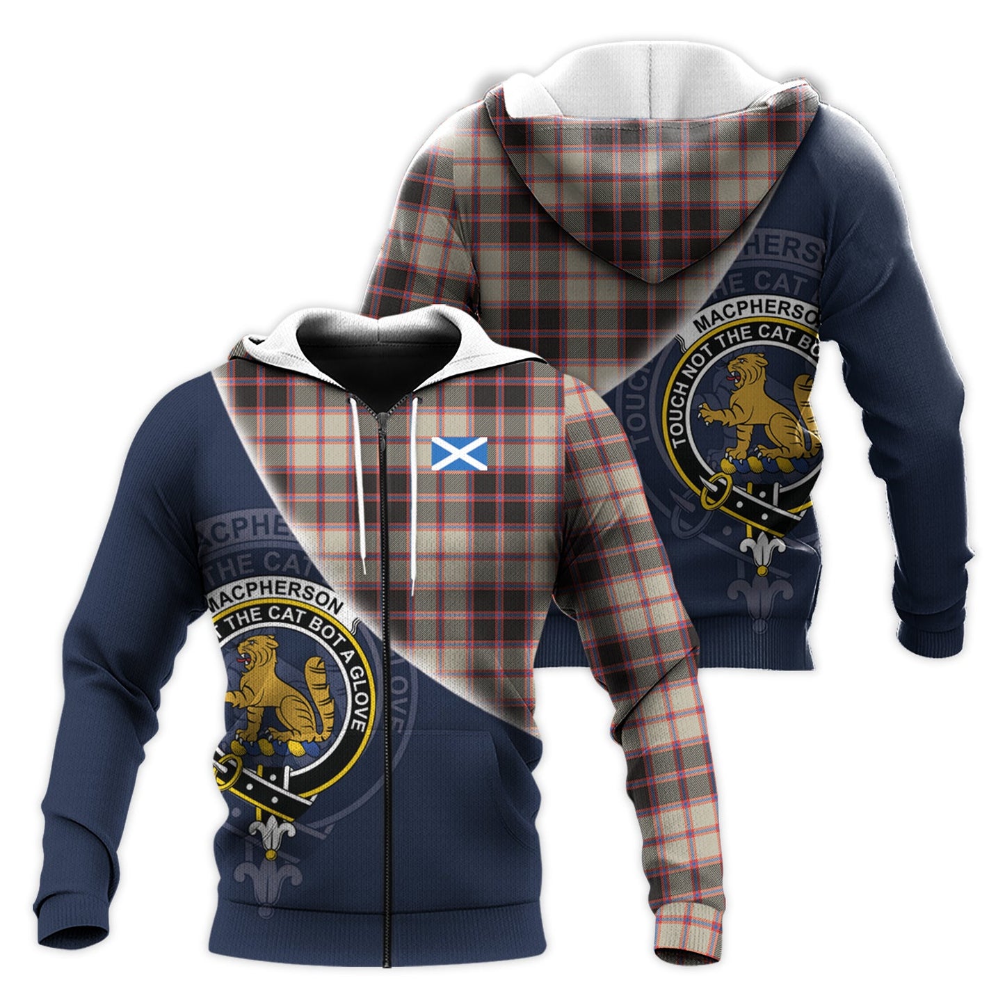 Printivon Macpherson Hunting Ancient Tartan Scottish Crest Hoodie