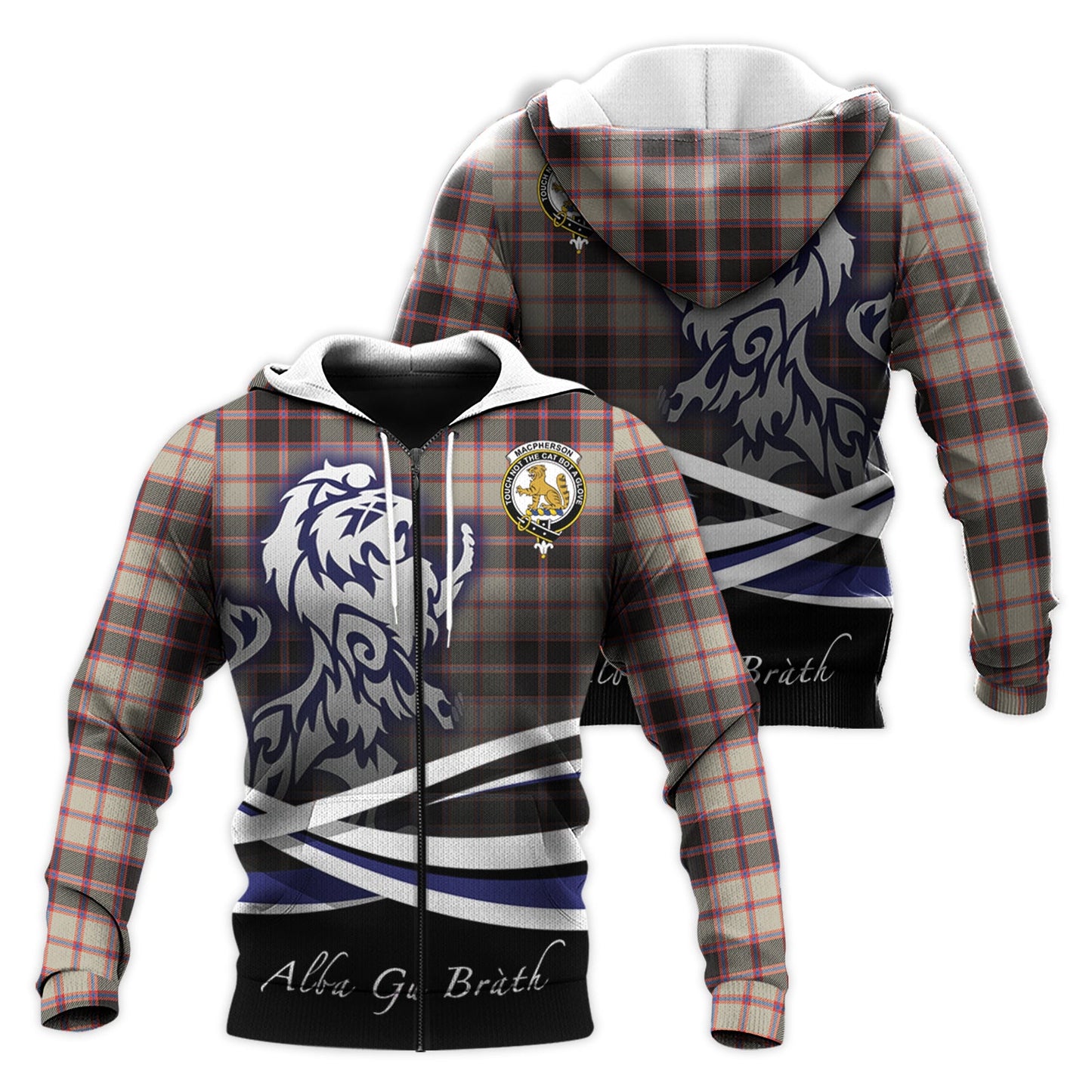 Printivon Macpherson Hunting Ancient Tartan Scottish Lion Hoodie