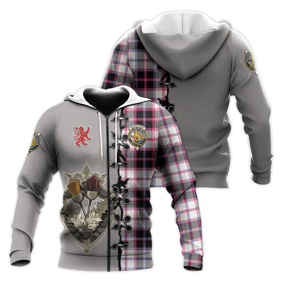 Printivon Macpherson Hunting Modern Tartan Hoodie Lion Rampant And Celtic Thistle Style