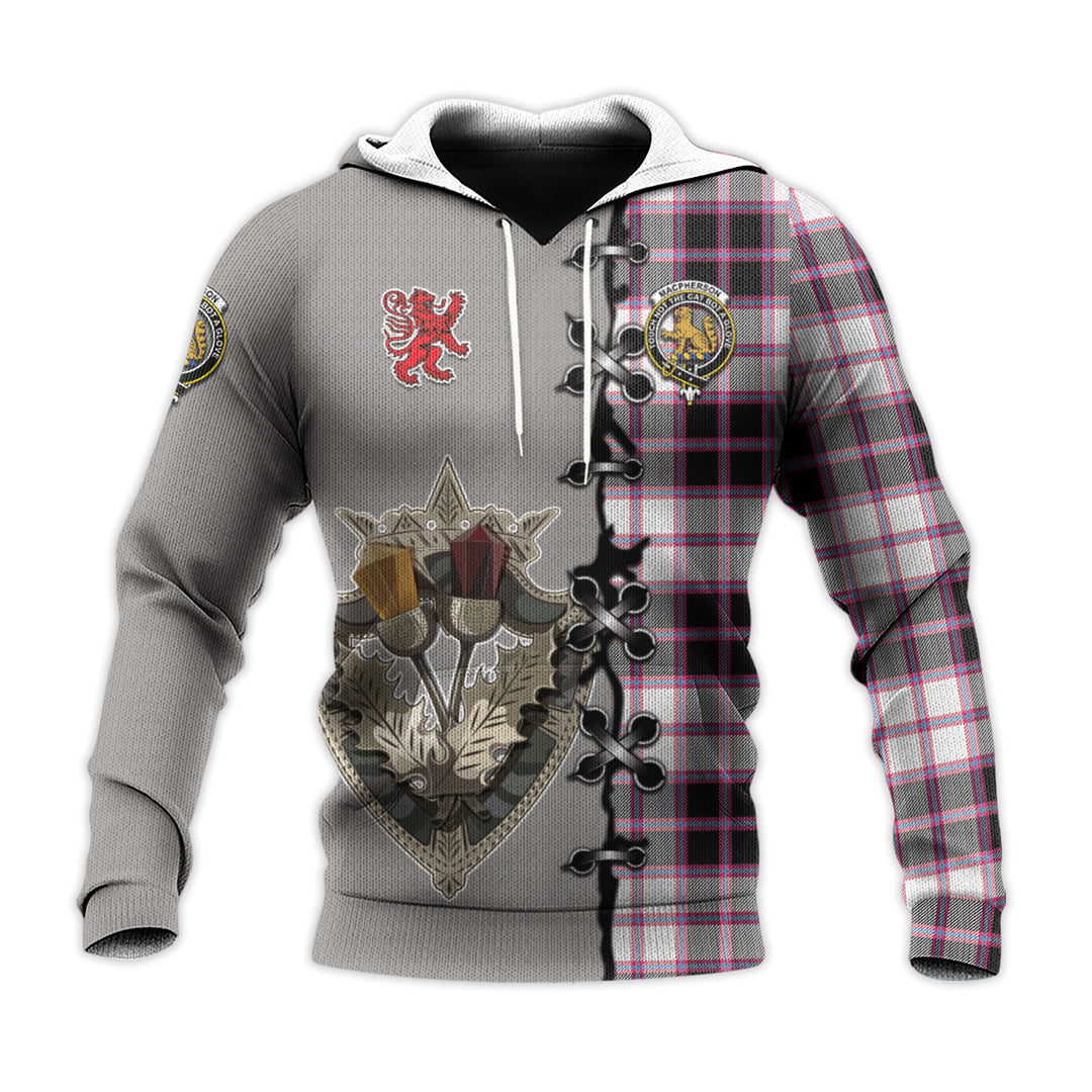 Printivon Macpherson Hunting Modern Tartan Hoodie Lion Rampant And Celtic Thistle Style