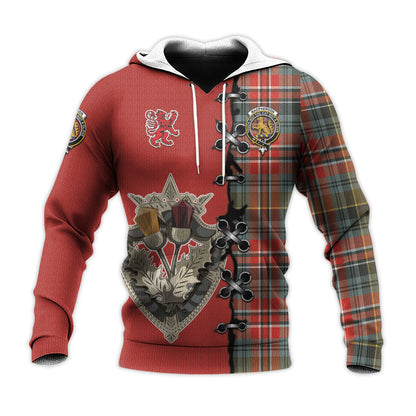 Printivon Macpherson Weathered Tartan Hoodie Lion Rampant And Celtic Thistle Style