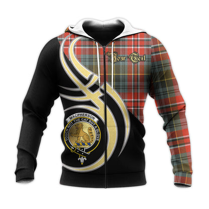 Printivon Macpherson Weathered Clan Believe In Me Crest Tartan Knitted Hoodie Custom Your Text