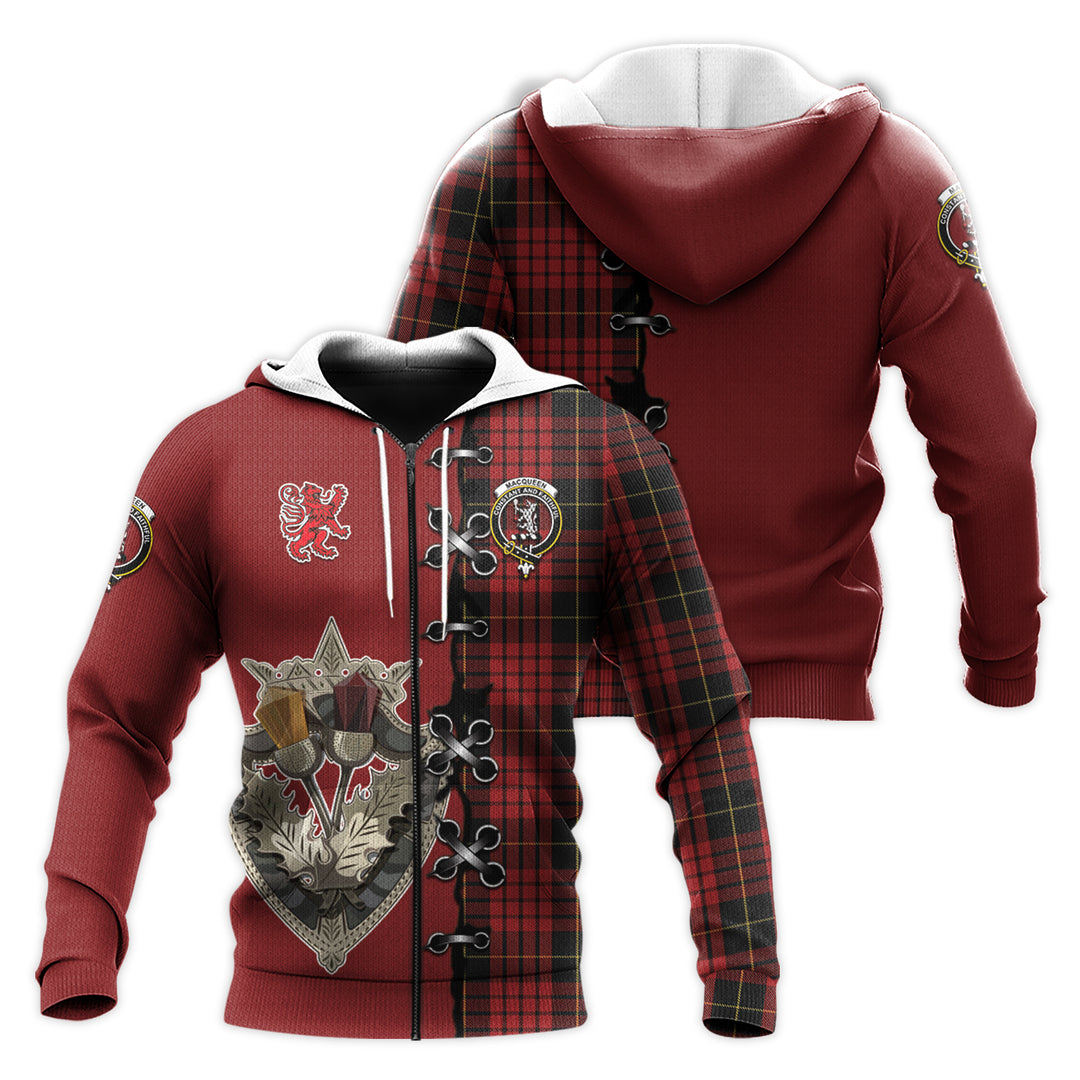 Printivon Macqueen Tartan Hoodie Lion Rampant And Celtic Thistle Style