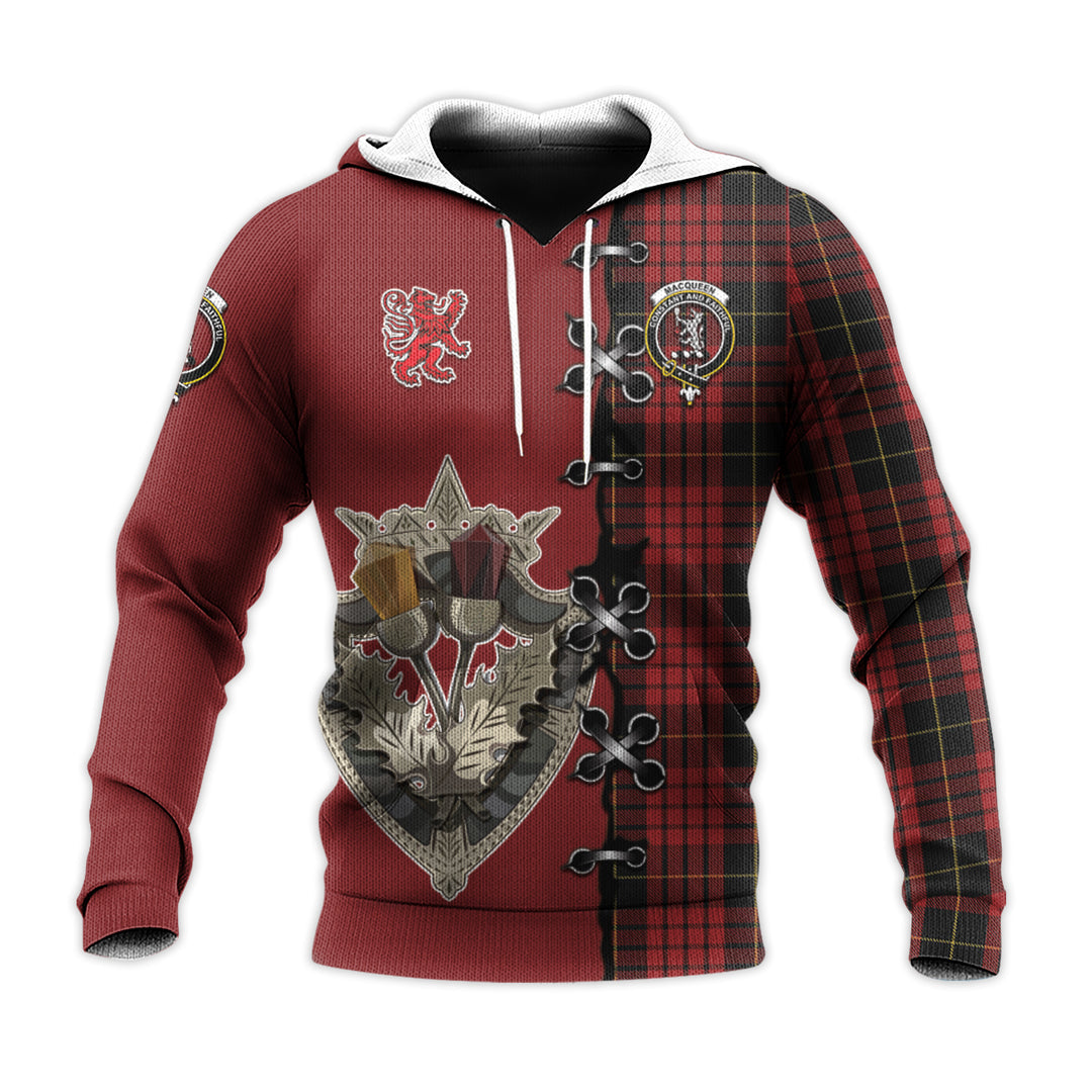 Printivon Macqueen Tartan Hoodie Lion Rampant And Celtic Thistle Style