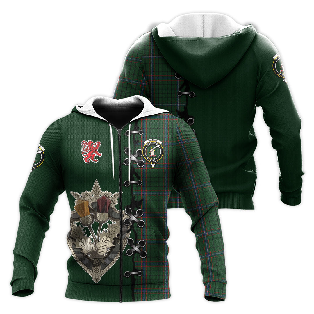 Printivon Macrae Tartan Hoodie Lion Rampant And Celtic Thistle Style