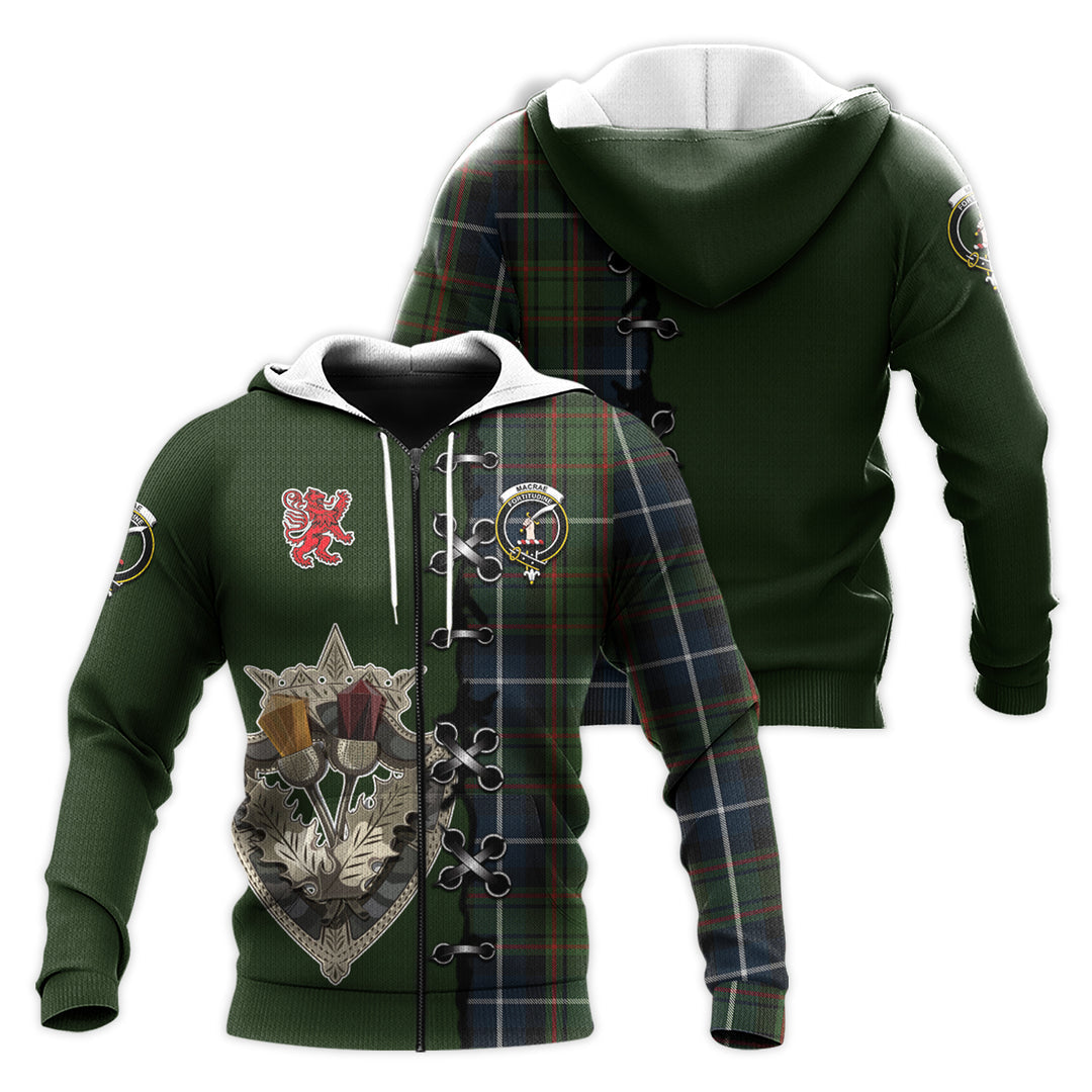 Printivon Macrae Hunting Tartan Hoodie Lion Rampant And Celtic Thistle Style
