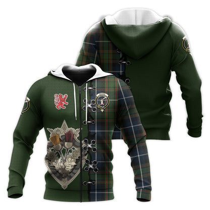 Printivon Macrae Hunting Tartan Hoodie Lion Rampant And Celtic Thistle Style