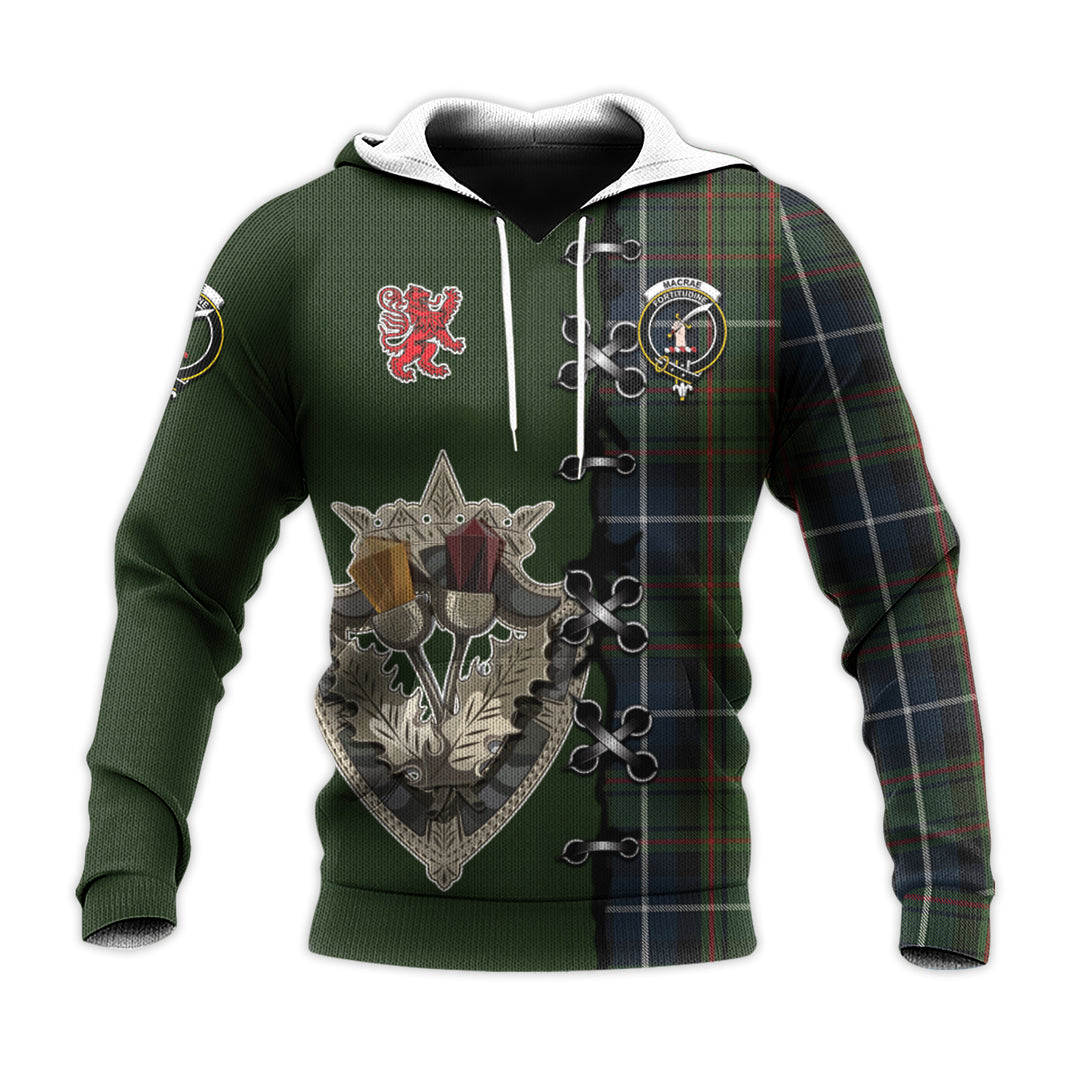 Printivon Macrae Hunting Tartan Hoodie Lion Rampant And Celtic Thistle Style