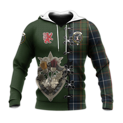 Printivon Macrae Hunting Tartan Hoodie Lion Rampant And Celtic Thistle Style