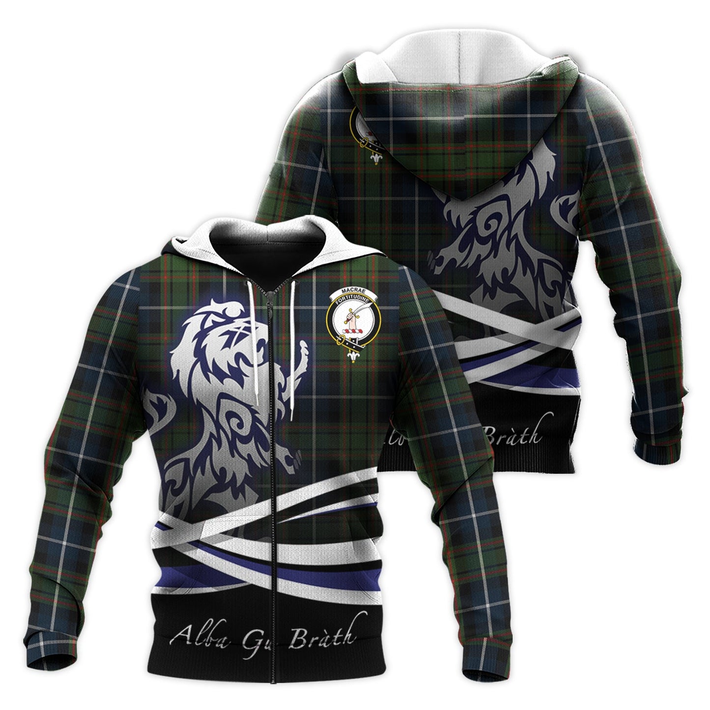 Printivon Macrae Hunting Tartan Scottish Lion Hoodie
