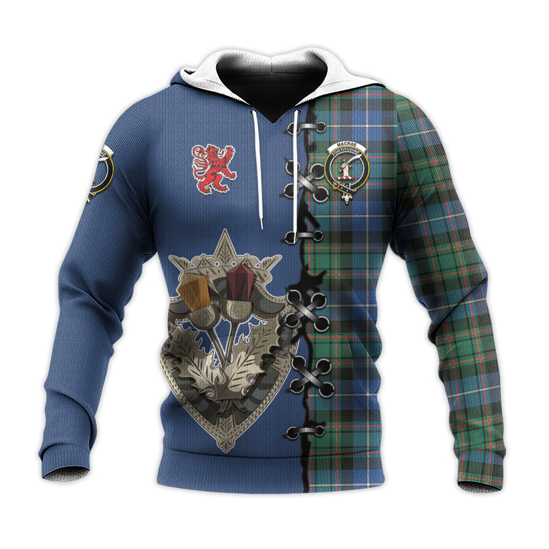 Printivon Macrae Hunting Ancient Tartan Hoodie Lion Rampant And Celtic Thistle Style