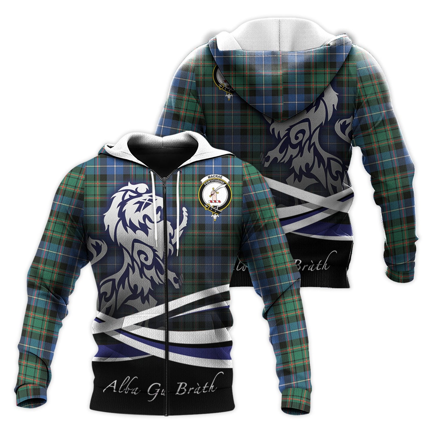 Printivon Macrae Hunting Ancient Tartan Scottish Lion Hoodie