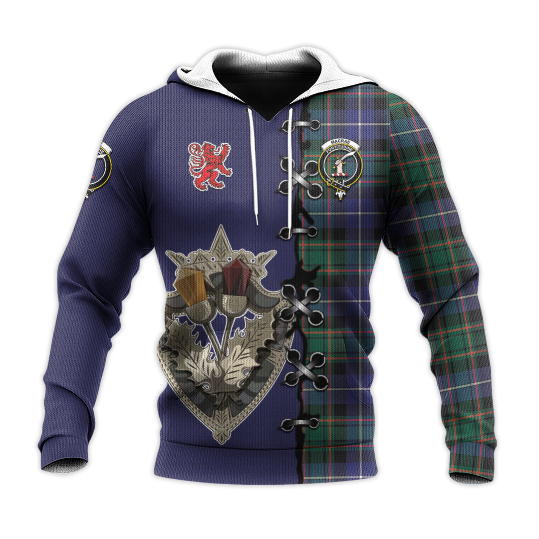 Printivon Macrae Hunting Modern Tartan Hoodie Lion Rampant And Celtic Thistle Style