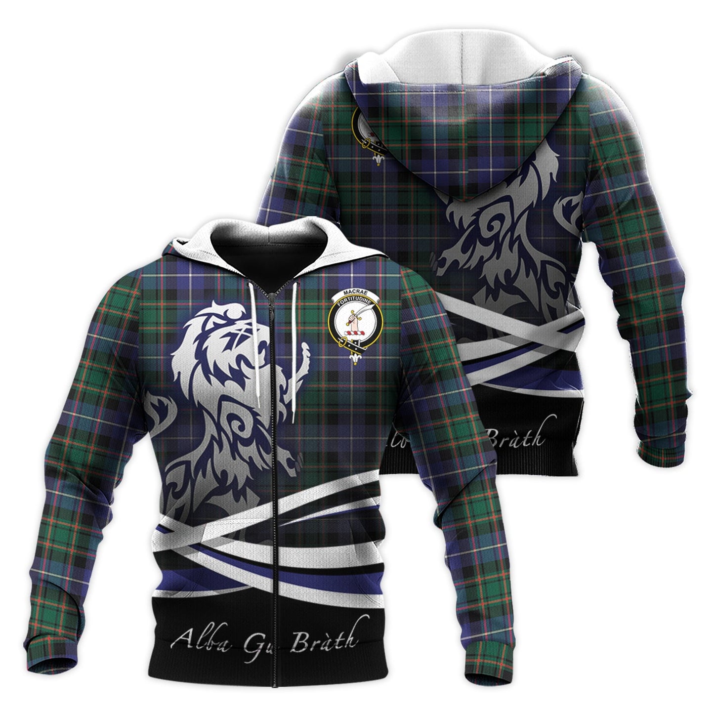 Printivon Macrae Hunting Modern Tartan Scottish Lion Hoodie