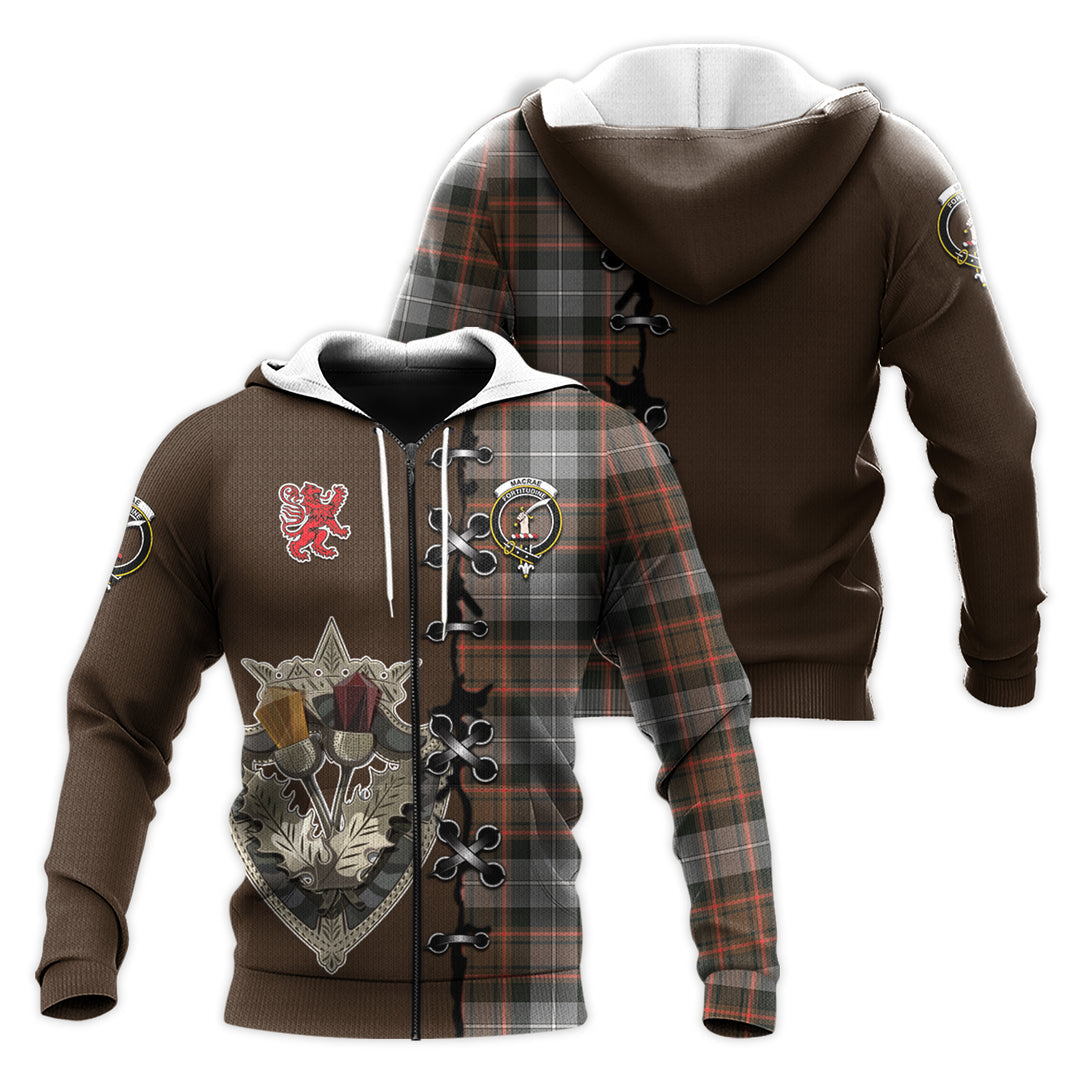 Printivon Macrae Hunting Weathered Tartan Hoodie Lion Rampant And Celtic Thistle Style