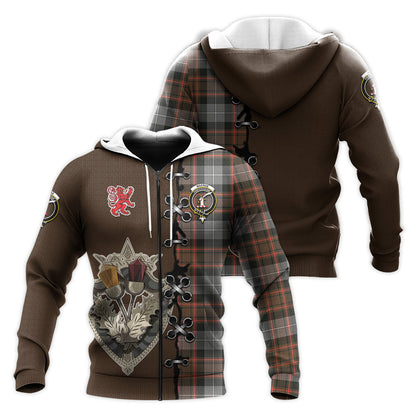 Printivon Macrae Hunting Weathered Tartan Hoodie Lion Rampant And Celtic Thistle Style