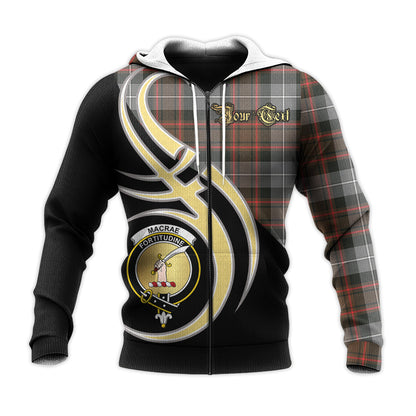 Printivon Macrae Hunting Weathered Clan Believe In Me Crest Tartan Knitted Hoodie Custom Your Text