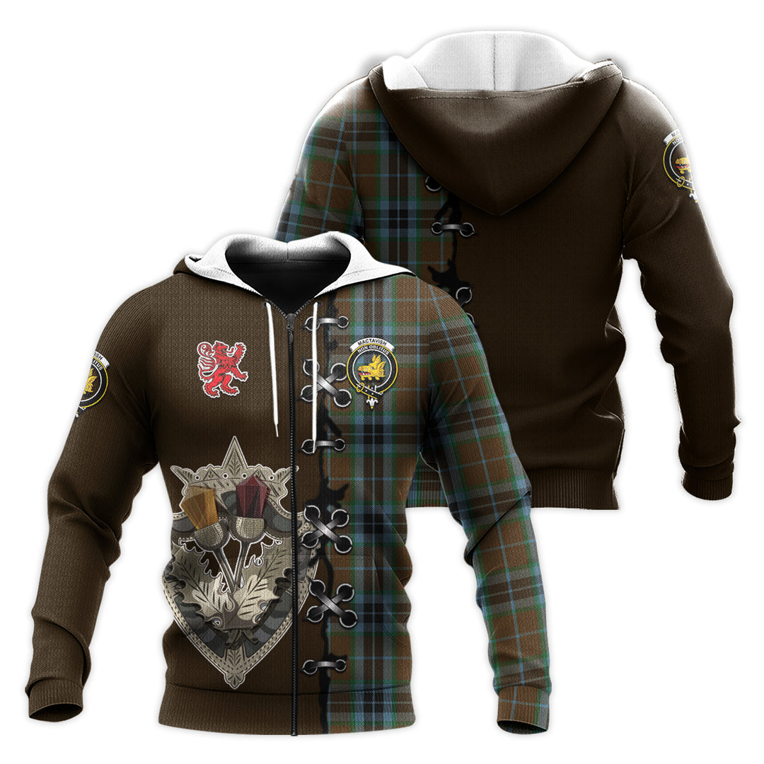 Printivon Mactavish Hunting Tartan Hoodie Lion Rampant And Celtic Thistle Style