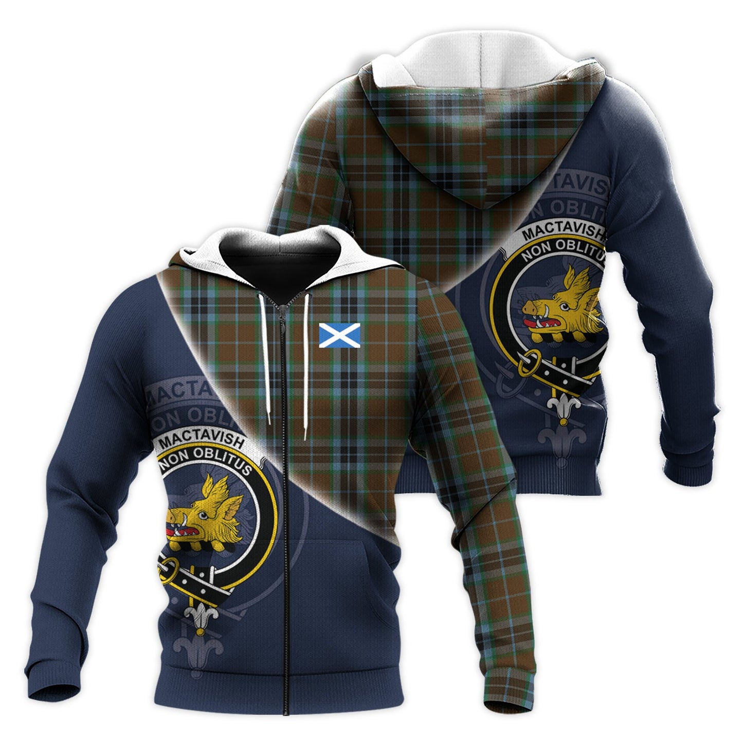 Printivon Mactavish Hunting Tartan Scottish Crest Hoodie