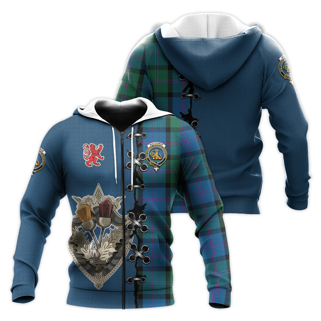 Printivon Macthomas Tartan Hoodie Lion Rampant And Celtic Thistle Style