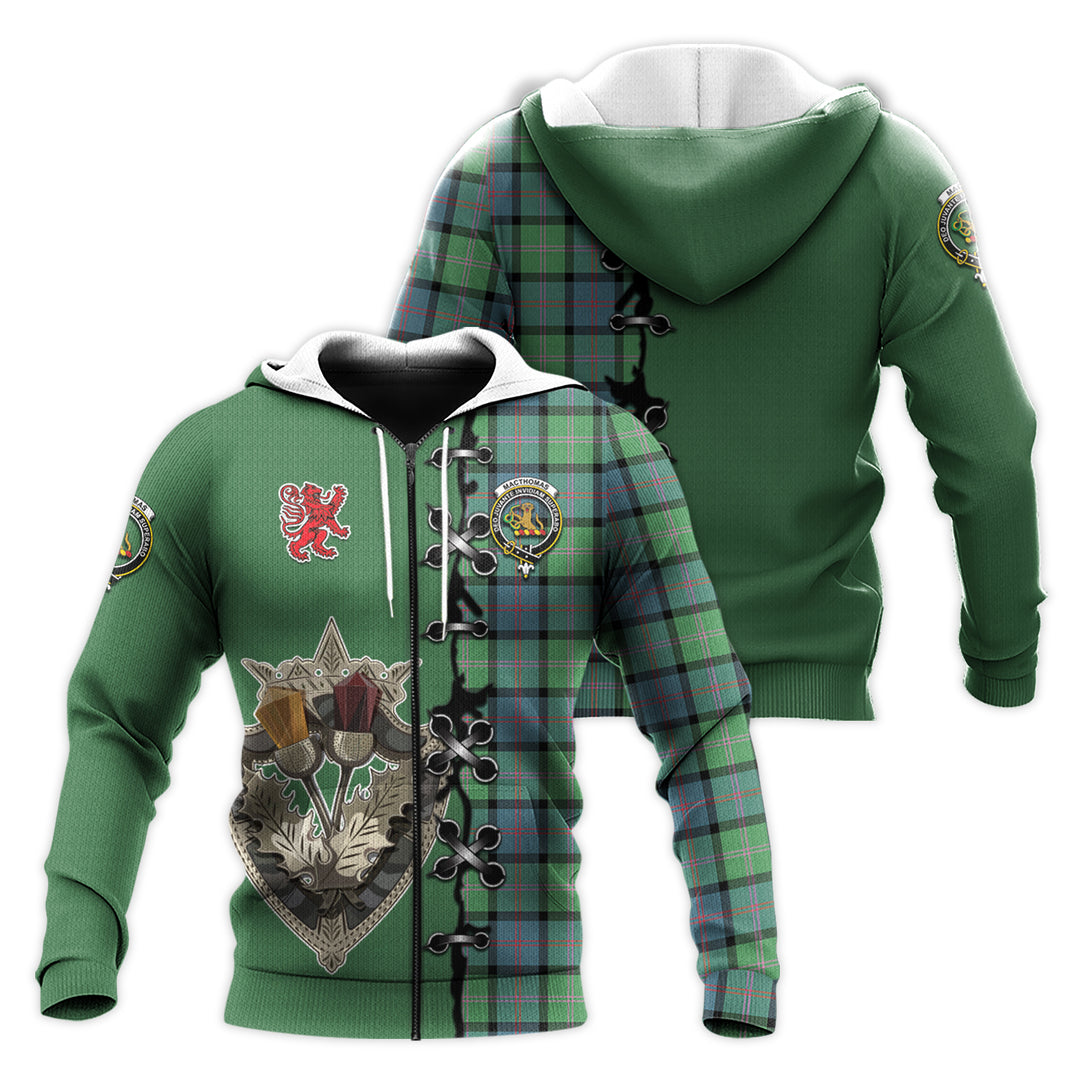 Printivon Macthomas Ancient Tartan Hoodie Lion Rampant And Celtic Thistle Style