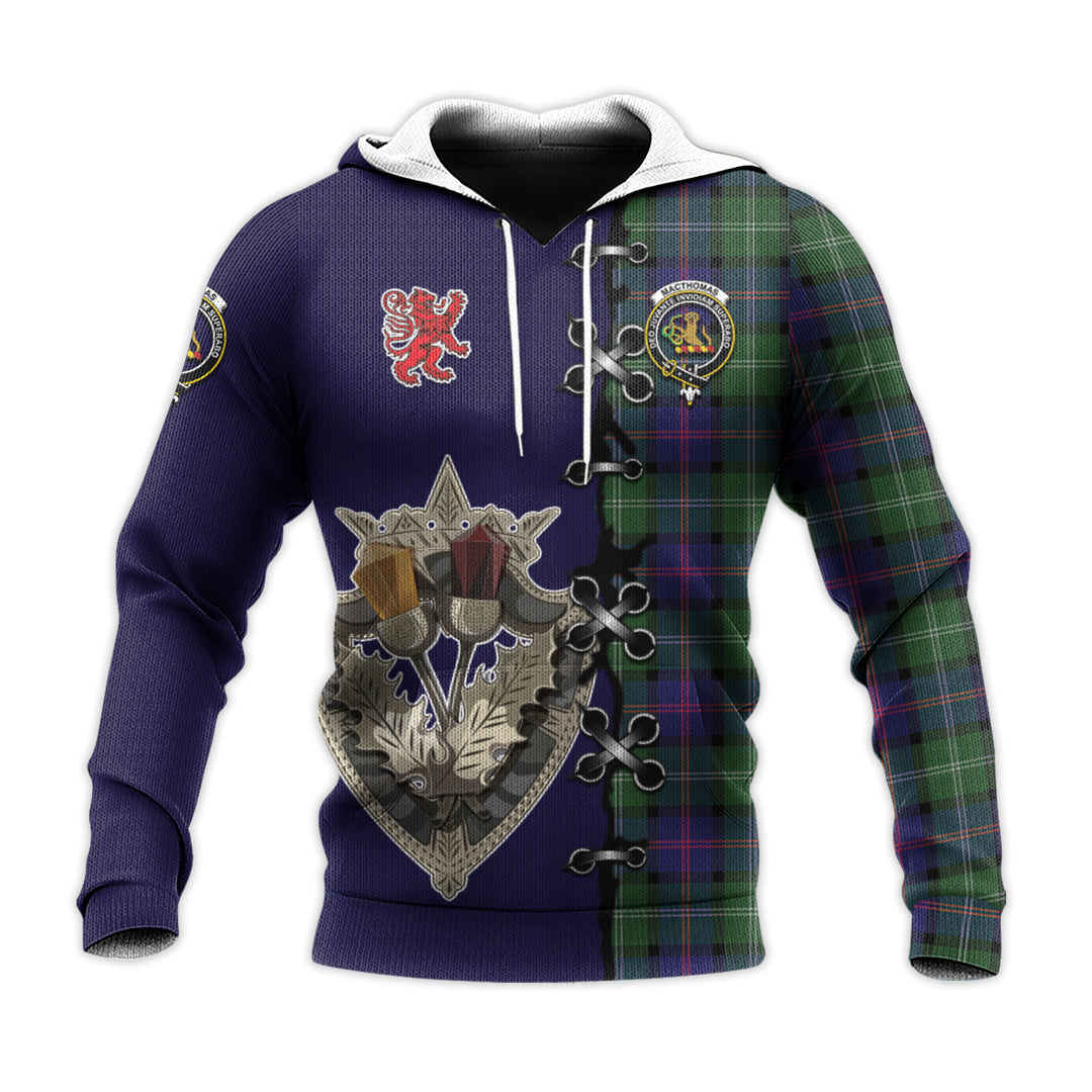Printivon Macthomas Modern Tartan Hoodie Lion Rampant And Celtic Thistle Style