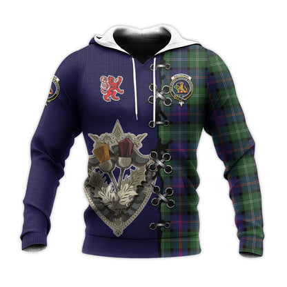 Printivon Macthomas Modern Tartan Hoodie Lion Rampant And Celtic Thistle Style