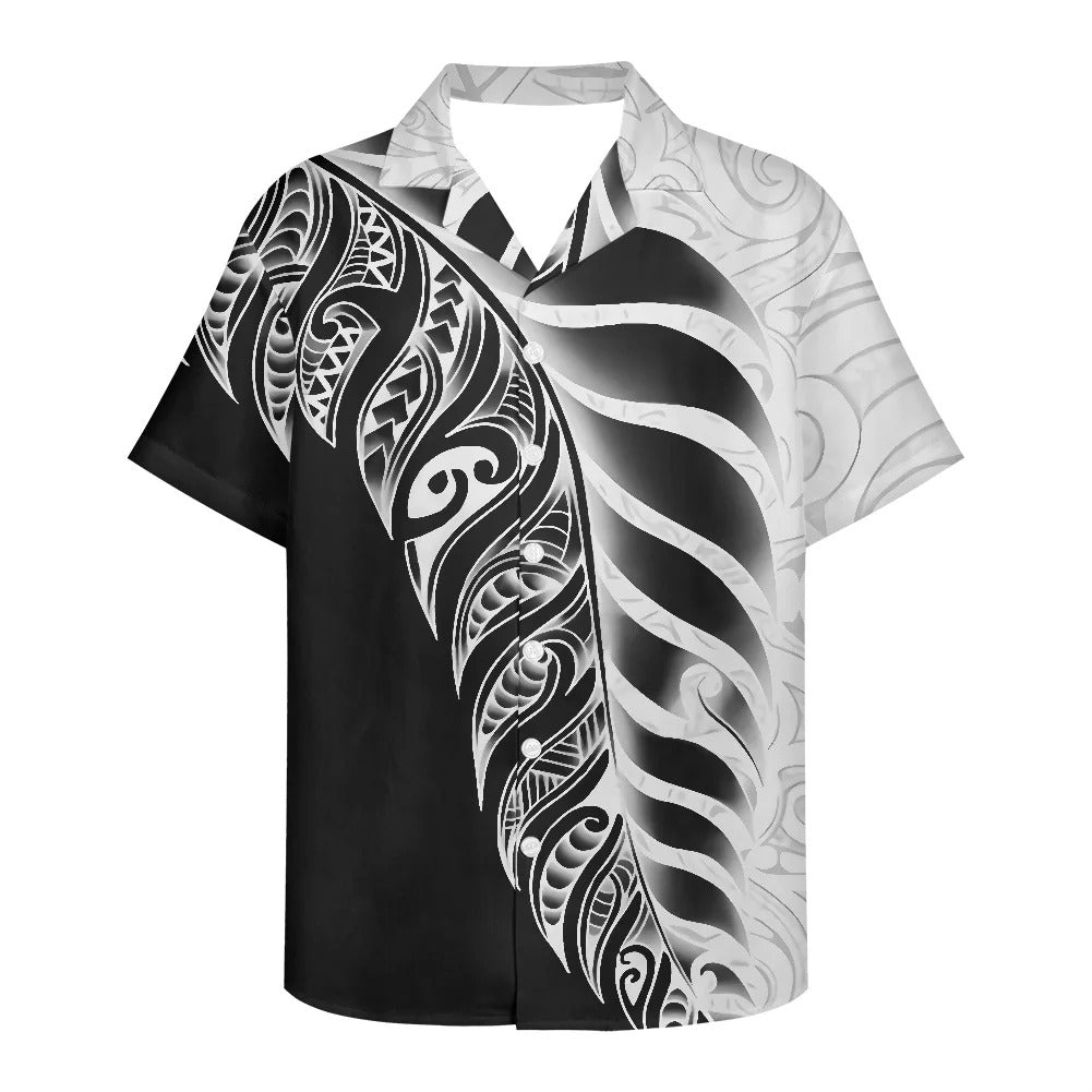 Polynesian Tribal Tattoo Pattern Matching Outfit For Couple Printed Polynesian Off Shoulder Long Sleeved Dress And Hawaiian Shirt