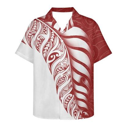 Polynesian Tribal Tattoo Pattern Matching Outfit For Couple Printed Polynesian Off Shoulder Long Sleeved Dress And Hawaiian Shirt