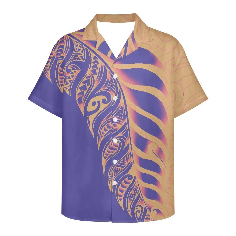 Polynesian Tribal Tattoo Pattern Matching Outfit For Couple Printed Polynesian Off Shoulder Long Sleeved Dress And Hawaiian Shirt