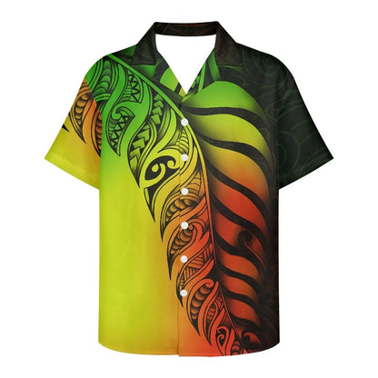 Polynesian Tribal Tattoo Pattern Matching Outfit For Couple Printed Polynesian Off Shoulder Long Sleeved Dress And Hawaiian Shirt