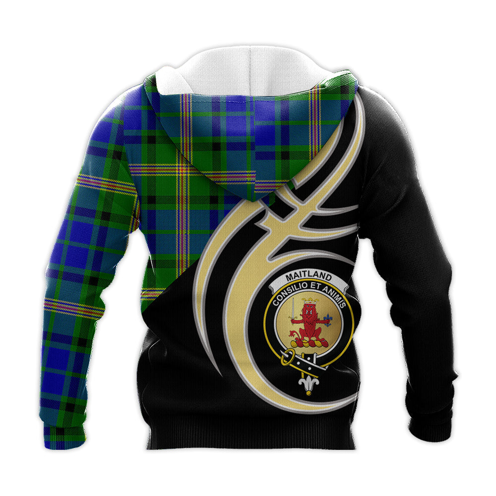Printivon Maitland Clan Believe In Me Crest Tartan Knitted Hoodie Custom Your Text